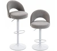 HOMCOM Lote de 2 Taburetes de Bar Regulables en Altura con Asiento Acolchado de Chenilla Giratorios 360° Gris Aosom España