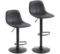 HOMCOM Lote de 2 taburetes de bar, sillas de bar altura regulable, respaldo y reposapiés, giratorio 360°, patas de acero, negro Aosom España