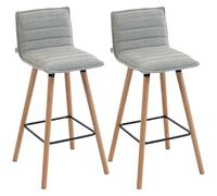 HOMCOM Lote de 2 taburetes de bar, sillas de bar, asiento tapizado 76,5H cm, respaldo y reposapiés, patas de madera de haya, tela con aspecto de lino, sillas altas para cocina, comedor, mostrador,