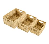HOMCOM Lote de 3 cestas de almacenamiento trenzadas cajas de almacenamiento con asas para dormitorio sala de estar Madera Natural Aosom España