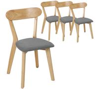 HOMCOM Lote de 4 Sillas de Comedor, Sillas de Cocina, Asientos Acolchados en Lino, Respaldo Curvado, Gris y Madera Natural