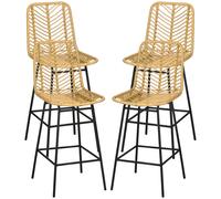 HOMCOM Lote de 4 taburetes de bar, sillas de bar, respaldo trenzado y reposapiés, estructura de acero, 42,5x52x102cm, amarillo Aosom España
