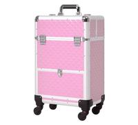 HOMCOM Maleta de Maquillaje Profesional con Cajón 34x25x62 cm Rosa | Maletín de Maquillaje, con Ruedas, para Viaje Trabajo