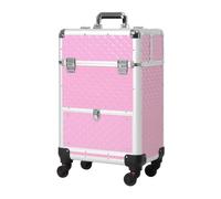 HOMCOM Maleta de Maquillaje Profesional con Cajón Maletín de Maquillaje con Ruedas para Viaje Trabajo 34x25x62 cm Rosa