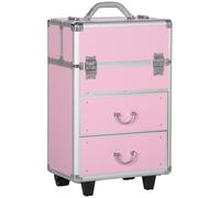 HOMCOM Maleta de Maquillaje Profesional Estuche para Cosmética con 6 Cajones Extensibles y Cierre Llave 36x23x58cm Rosa