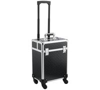 HOMCOM Maleta Trolley Maquillaje Maletín cosmético Vanity Mango telescópico ajustable 34 x 24 x 52 cm aluminio. negro, Negro , 34x24x52cm, Maleta trolley de maquillaje