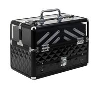 HOMCOM Maletín de Maquillaje Bisutería Organizador Cosméticos Portátil Múltiples Niveles con Asa y Bandejas Desplegables Aleación de Aluminio 30x18,5x22 cm Transparente y Negro