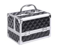 HOMCOM Maletín de Maquillaje Con Espejo Cerradura Varios Compartimientos 20x15x15cm Aluminio Negro