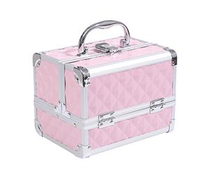 HOMCOM Maletín de Maquillaje Organizador Cosméticos Profesional Estuche de Maquillaje Caja de Belleza Portátil con Espejo Cerradura Varios Compartimientos 20x15x15cm Aluminio