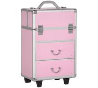 HOMCOM Maletín de Maquillaje Profesional con Ruedas 36x23x58 cm Rosa