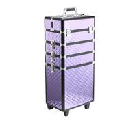 Homcom maletín de maquillaje profesional con ruedas universales distintos niveles asa extensible maletín maquillaje trolley aleación de aluminio 33.5x23x76/95.5 cm violeta