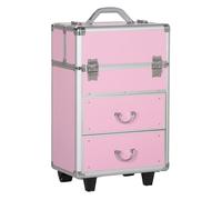 HOMCOM Maletín de Maquillaje Profesional Estuche para Cosméticos con Ruedas Maleta de Maquillaje con 6 Cajones Extensibles Cerradura 2 Llaves y Asa Retráctil 36x23x58 cm Rosa