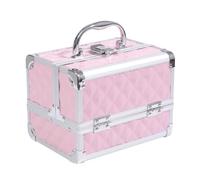 HOMCOM Maletín de Maquillaje Profesional Portátil 20x15x15cm Aluminio | Organizador Cosméticos, Estuche de Maquillaje, Caja de Belleza, con Espejo, Cerradura, Varios Compartimientos