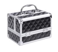HOMCOM Maletín de Maquillaje Profesional Portátil 20x15x15cm Aluminio | Organizador Cosméticos, Estuche de Maquillaje, Caja de Belleza, con Espejo, Cerradura, Varios Compartimientos