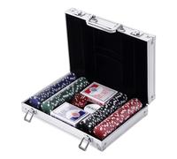 HOMCOM Set Poker Profesional 200 Fichas Maletín Casino 5 Dados 2 Barajas Cartas Ficha Crupier 29,5x20,5x6,5 cm Aosom España