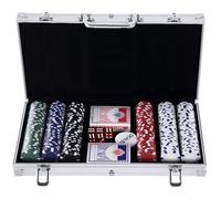 HOMCOM Maletín de Poker de Aluminio 300 Fichas 38x20,5x6,5 cm Multicolor | Profesional, Juego Set de Poker Casino, 5 Dados, 2 Barajas de Cartas, 1 Ficha de Crupier