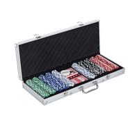 HOMCOM Maletín de Poker de Aluminio 500 Fichas 55,5x22x6,5 cm Multicolor | Profesional, Juego Set de Poker Casino, 5 Dados, 2 Barajas de Cartas, 1 Ficha de Crupier
