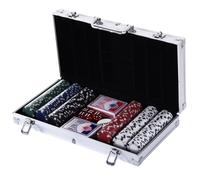 HOMCOM Set Poker Profesional 300 Fichas Maletín Aluminio 5 Dados 2 Barajas Cartas Juego Casino 38x20,5x6,5cm Multicolor Aosom España