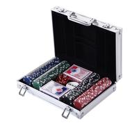 HOMCOM Maletín de Poker Profesional de Aluminio con 200 Fichas Juego Set de Poker Casino con 5 Dados 2 Barajas de Cartas y 1 Ficha de Crupier 29,5x20,5x6,5 cm Multicolor