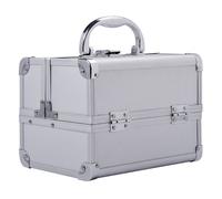 Homcom maletín maquillaje profesional estuche de cosmético portátil con bandejas de 3 niveles y espejo 2 llaves para joyero manicura viaje 20x15x15 cm plateado 20 cm