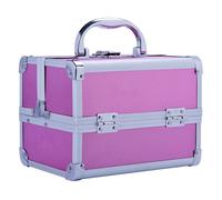 HOMCOM Maletín Maquillaje Profesional Estuche de Cosmético Portátil con Bandejas de 3 Niveles y Espejo 2 Llaves para Joyero Manicura Viaje 20x15x15 cm Rosa