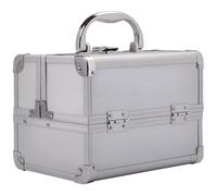 HOMCOM Maletín Maquillaje Profesional Portátil 20x15x15 cm Plateado | Estuche de Cosmético, Bandejas de 3 Niveles, Espejo, 2 Llaves, para Joyero, Manicura, Viaje