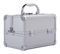 HOMCOM Maletín para Maquillaje Estuche Portátil con Bandejas de 3 Niveles y Espejo para Joyero Manicura 20x15x15 cm Plateado Aosom España