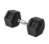 Homcom mancuerna hexagonal 15 kg de hierro fundido, pesas de metal recubiertas de goma, con mango moleteado, para entrenamiento en casa, gimnasio, y oficina, negro y plata 15.5 cm