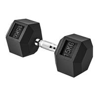 HOMCOM Mancuerna Hexagonal 15 kg de Hierro Fundido, Pesas de Metal Recubiertas de Goma, con Mango Moleteado, para Entrenamiento en Casa, Gimnasio, y Oficina, Negro y Plata