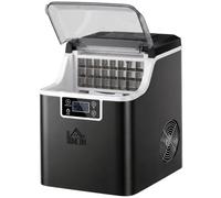 HOMCOM Máquina de hielo de acero inoxidable 24 cubitos 14-18 min Negro | Máquina de hielo, 20kg/24h, tanque 3.2L, autolimpieza, 2 métodos de llenado, para cocina, oficina, fiesta