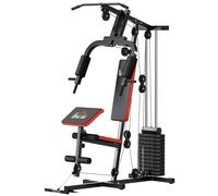 HOMCOM Máquina de Musculación con Placas de Peso de 65 kg Carga Max. 100 kg para Entrenamiento Fitness en Hogar Negro y Rojo