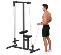 HOMCOM Máquina de Musculación Estación de Entrenamiento para Jalón al Pecho con Polea y Asiento Regulable para Entrenamiento en Gimnasio Hogar Oficina Carga Máx. 100 kg 107x120x190 cm Negro