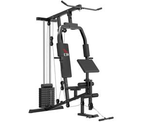 HOMCOM Máquina de Musculación Multiestación de Musculación con Estribo para Piernas Poleas y Placas de 45 kg 148x108x207 cm Negro Aosom España