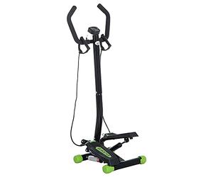 HOMCOM Máquina de Step de Acero Stepper Up-Down Máquina de Paso con 2 Reposapiés 2 Banda Elástica y Pantalla LCD Pedales Ajustables Resistencia Hidráulica para Casa Oficina 40x40x118cm Negro y Verde