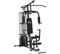 HOMCOM Máquina Multiestación Musculación Máquina de Musculación con Prensa de Piernas y Pecho Placas de Pecho Placas de Peso de 45 kg y Polea para Entrenamiento Fitness en Hogar Gimnasio Negro