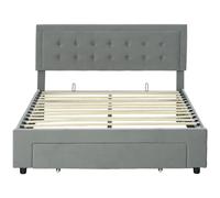 HOMCOM Marco Cama Doble 140x200 Somier Caja Cajón Cajón Terciopelo Gris