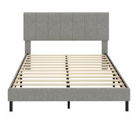 HOMCOM Marco de Cama 140x190 cm con Somier y Cabecero Ajustable Cama Doble Acolchada en Lino con Almacenamiento Inferior Gris Aosom España