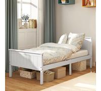 HOMCOM - Marco de cama de 100 x 210 cm, cama individual de madera maciza con somier de láminas, cabeza y pie incluidos, 29 cm de altura con almacenamiento en la parte inferior, sin ruidos, montaje