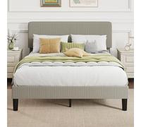 HOMCOM - Marco de Cama de 140 x 190 cm con somier, cabecero Ajustable, Acolchado de Pana, Soporte para Listones de Madera, Espacio de Almacenamiento en la Parte Inferior, sin Ruidos, Montaje fácil