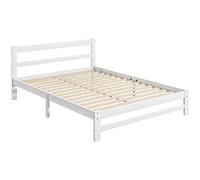 HOMCOM Marco de Cama de Madera 195x141 cm Estructura de Cama Doble con Somier para Colchón de 135x190 cm (no Incluido) Soporta 300 kg Blanco