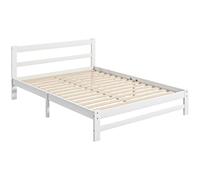 HOMCOM Marco de Cama de Madera con Somier Doble 195x141 cm 300 kg Blanco | Estructura de Cama Doble, para Colchón de 135x190 cm, No Incluido