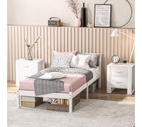 HOMCOM Marco de Cama de Madera Somier con Cabecera 198x96x70 cm Blanco | Estructura de Cama, para Colchón de 90x190 cm, No Incluido, Carga 120 kg