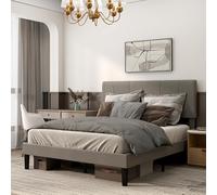 HOMCOM - Marco de Cama Doble, 140 x 190 cm, Cama 2 Personas, Marco metálico, Cabeza Ajustable, con somier, Almacenamiento, fácil Montaje, Gris