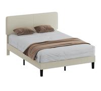 HOMCOM Marco de Cama Doble 140x200 cm Cabecero Regulable en Altura Tapizado en Pana, Cama Doble con Lamas de Madera, para Dormitorio, Fácil Montaje, Gris Claro