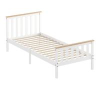 HOMCOM Marco de Cama Individual, Marco de Cama de Madera, Almacenamiento Abajo, Madera Natural, Blanco