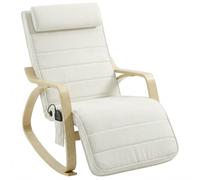 HOMCOM Mecedor con masaje, calefacción, reposacabezas & reposapiés, forro de terciopelo, sillón relax, blanco crema