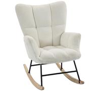 HOMCOM Mecedora, Asiento Acolchado, Bolsillos Laterales, Crema | Mecedora de felpa, respaldo acolchado, patas de goma, mecedora moderna, para sala de estar, dormitorio