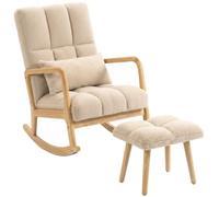 HOMCOM Mecedora Bou on Reposapiés, Asiento Amplio, Patas de Madera y Cojín, para Salón, Dormitorio o Balcón, Beige