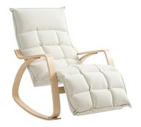 HOMCOM Mecedora con reposapiés ajustable, sillón de lactancia tapizado, mecedora de lino con patas de madera de abedul, para dormitorio, salón, 67 x 106-123 x 92 cm, crema