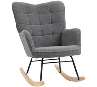 HOMCOM Mecedora de Borreguito Silla Mecedora con Patas de Madera de Haya y Marco de Acero Carga 120 kg para Dormitorio Salón Gris Oscuro